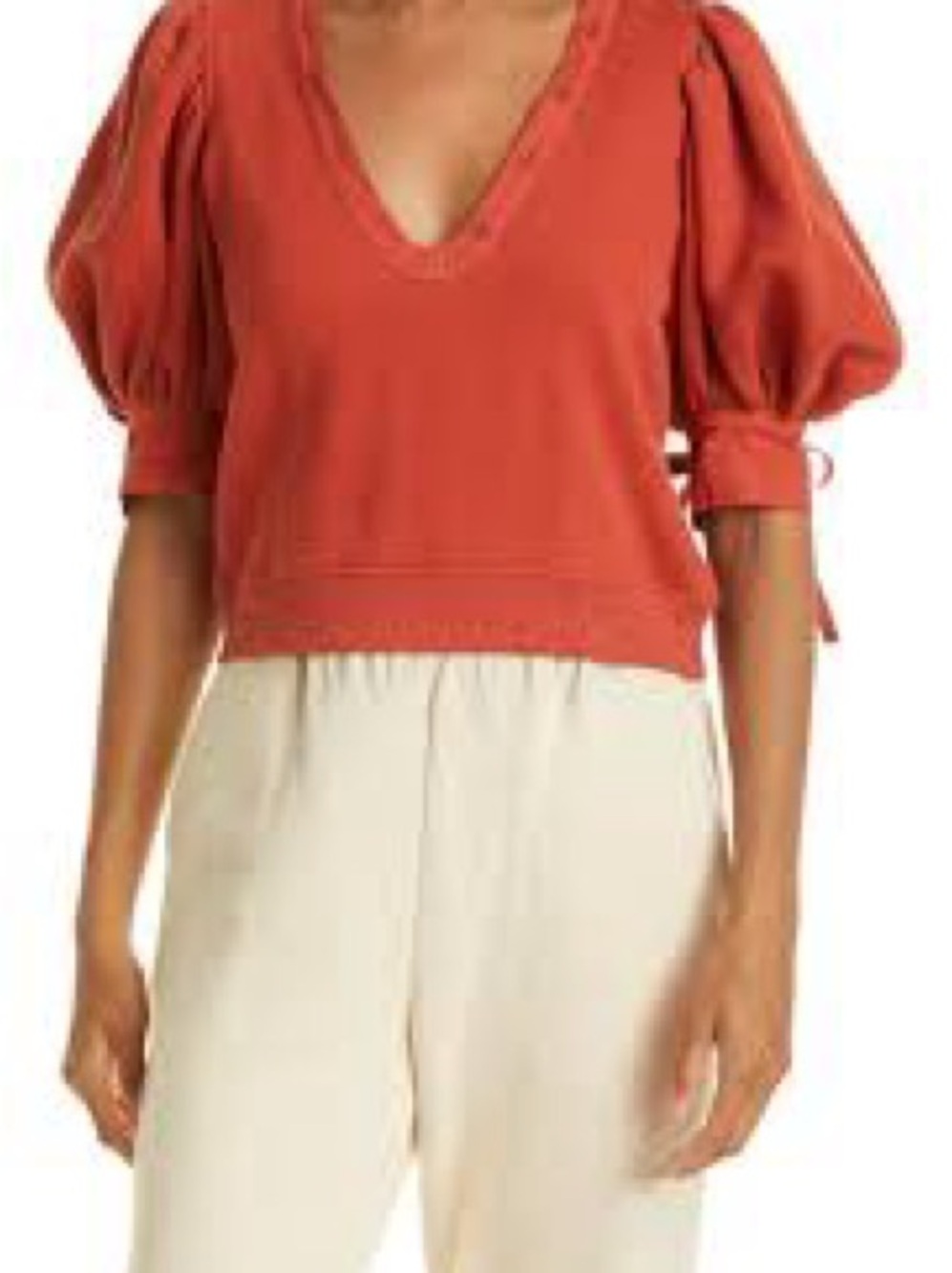 Ulla Johnson Bess Pullover Bossa Nova V-Neck Puff-Sleeve Sweater - Picture 3 of 8